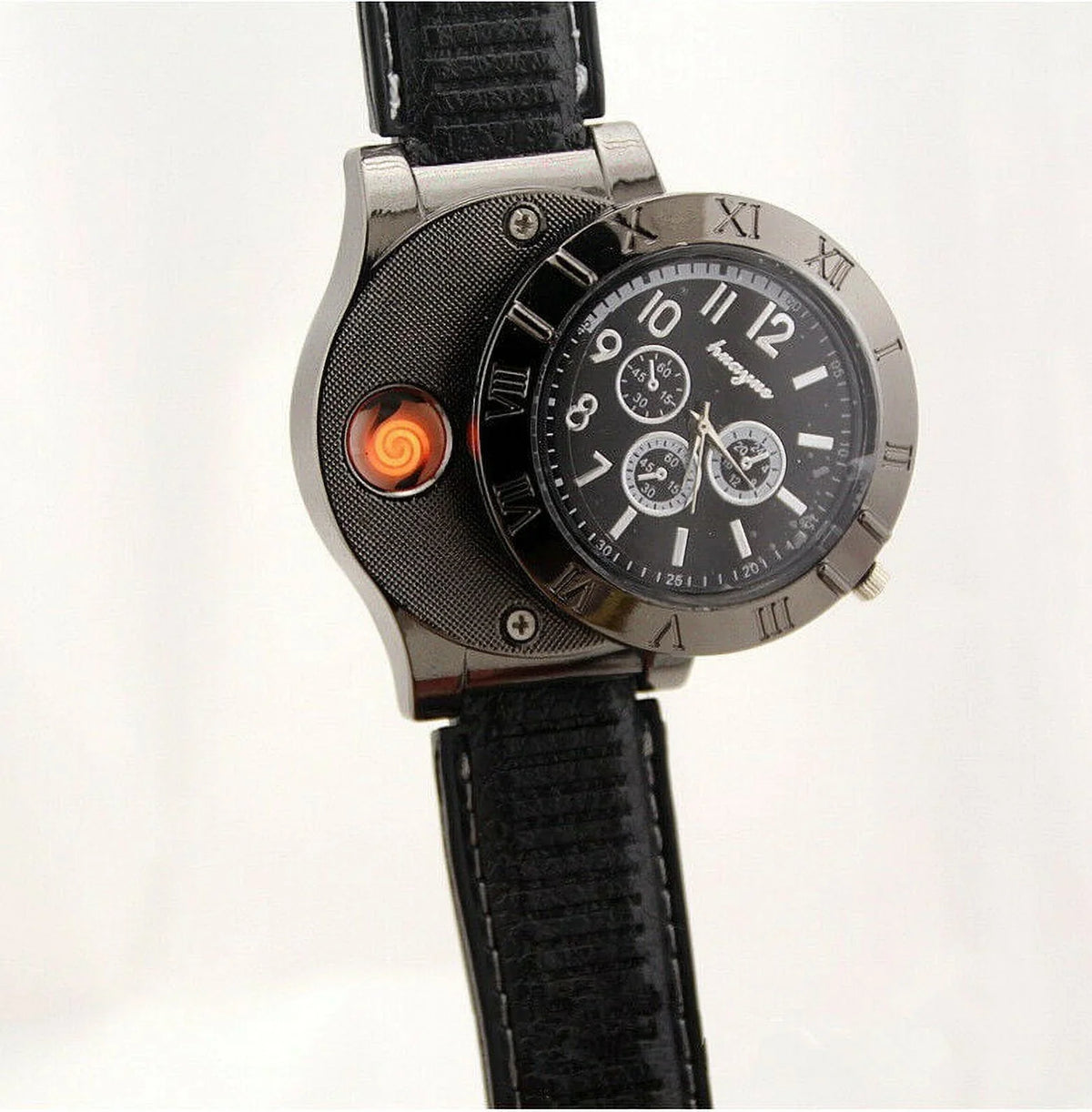 Men's Lighter Watch Flameless Outdoor Windproof USB Watch USB Rechargeable Rubber Strap Gift