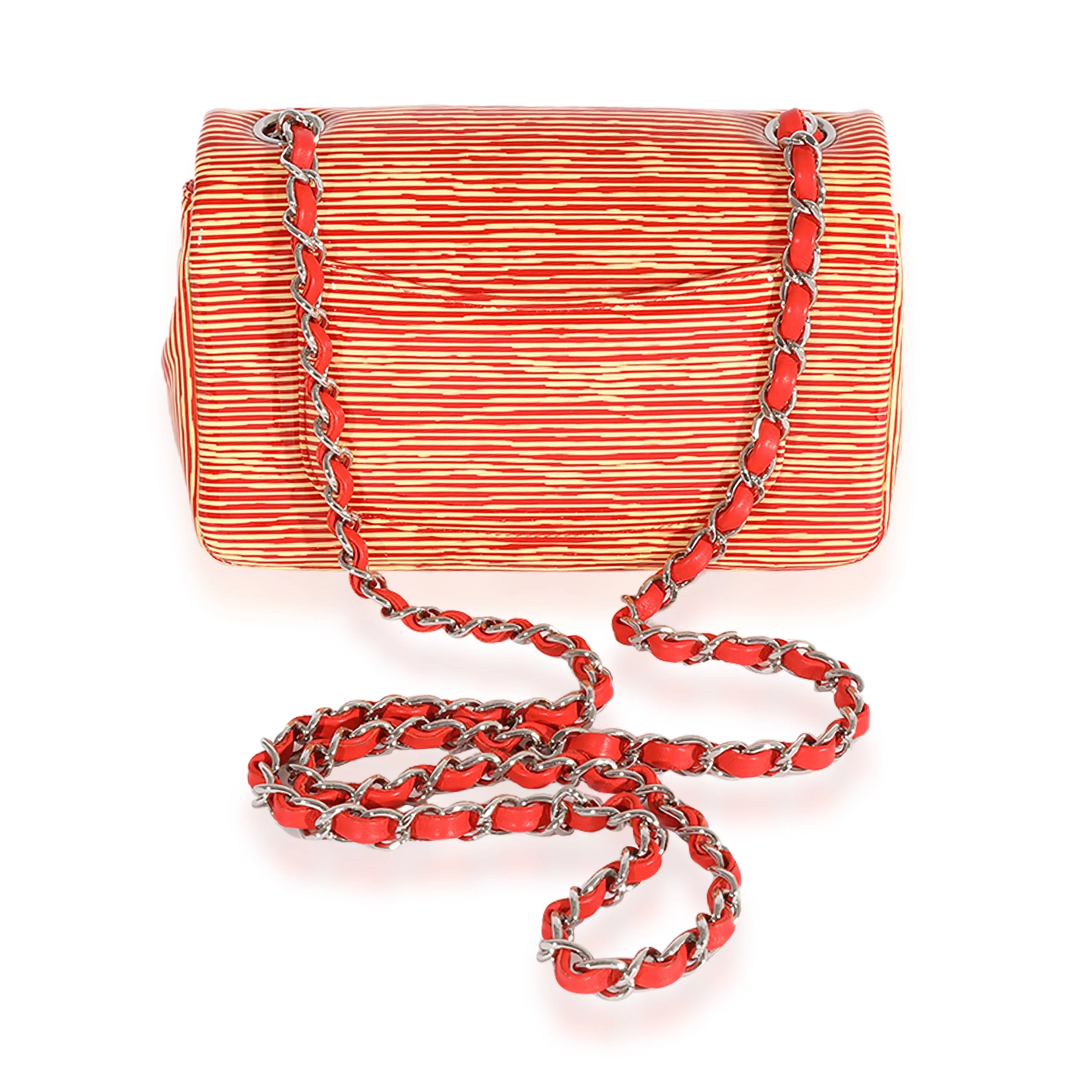 Chanel Red Striped Patent Mini Rectangular Classic Flap Bag Pre-Owned