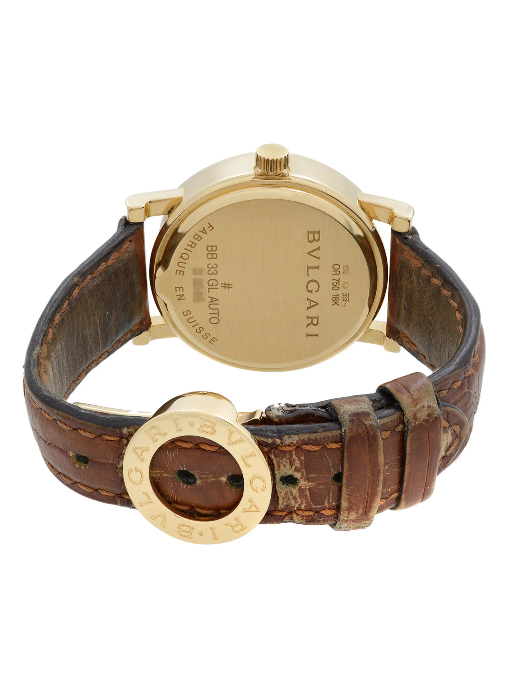 Bvlgari 33mm 18k Yellow Gold White Dial Leather Strap Automatic Watch BB33GL