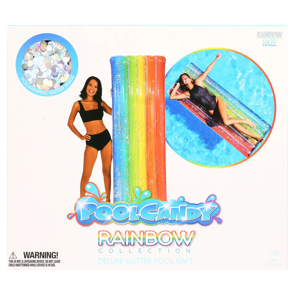 Rainbow Collection Deluxe Glitter Pool Raft 74" - Rainbow Haze