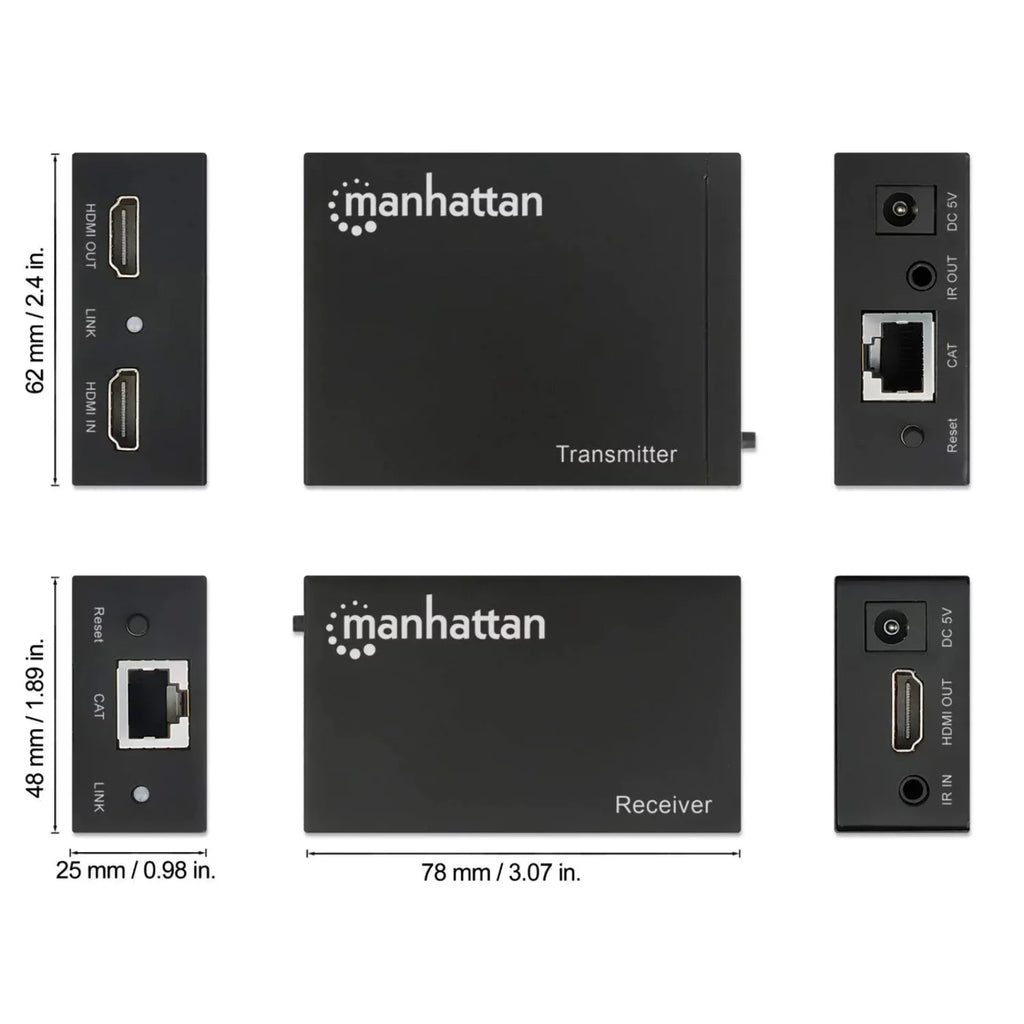 Manhattan 1080p HDMI over Ethernet Extender Kit Up to 164 ft. with Single Cat6 Cable and IR support