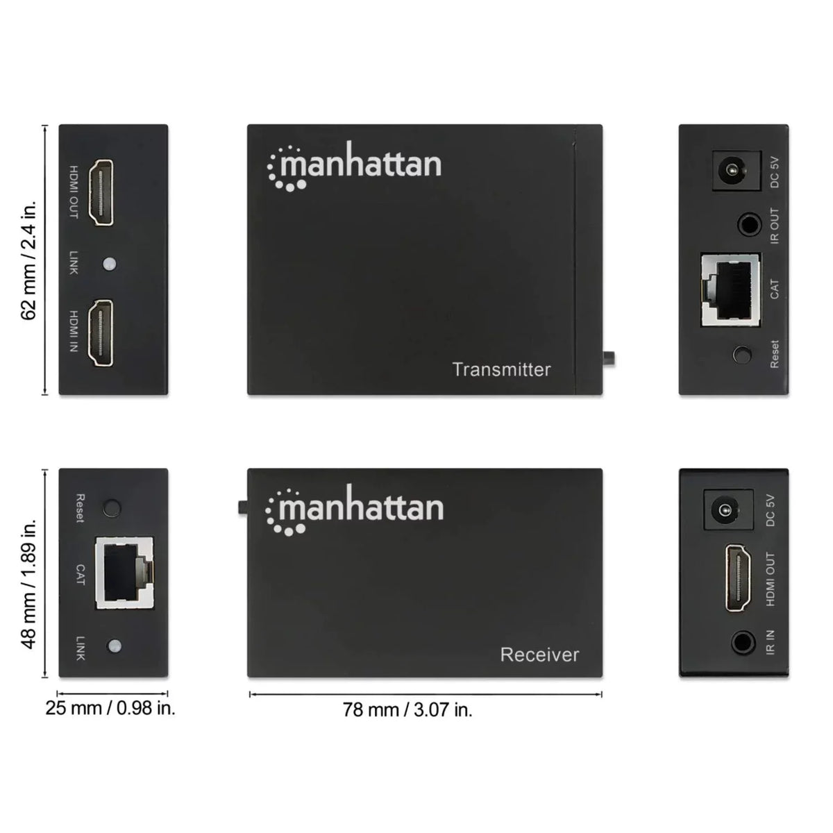 Manhattan 1080p HDMI over Ethernet Extender Kit Up to 164 ft. with Single Cat6 Cable and IR support