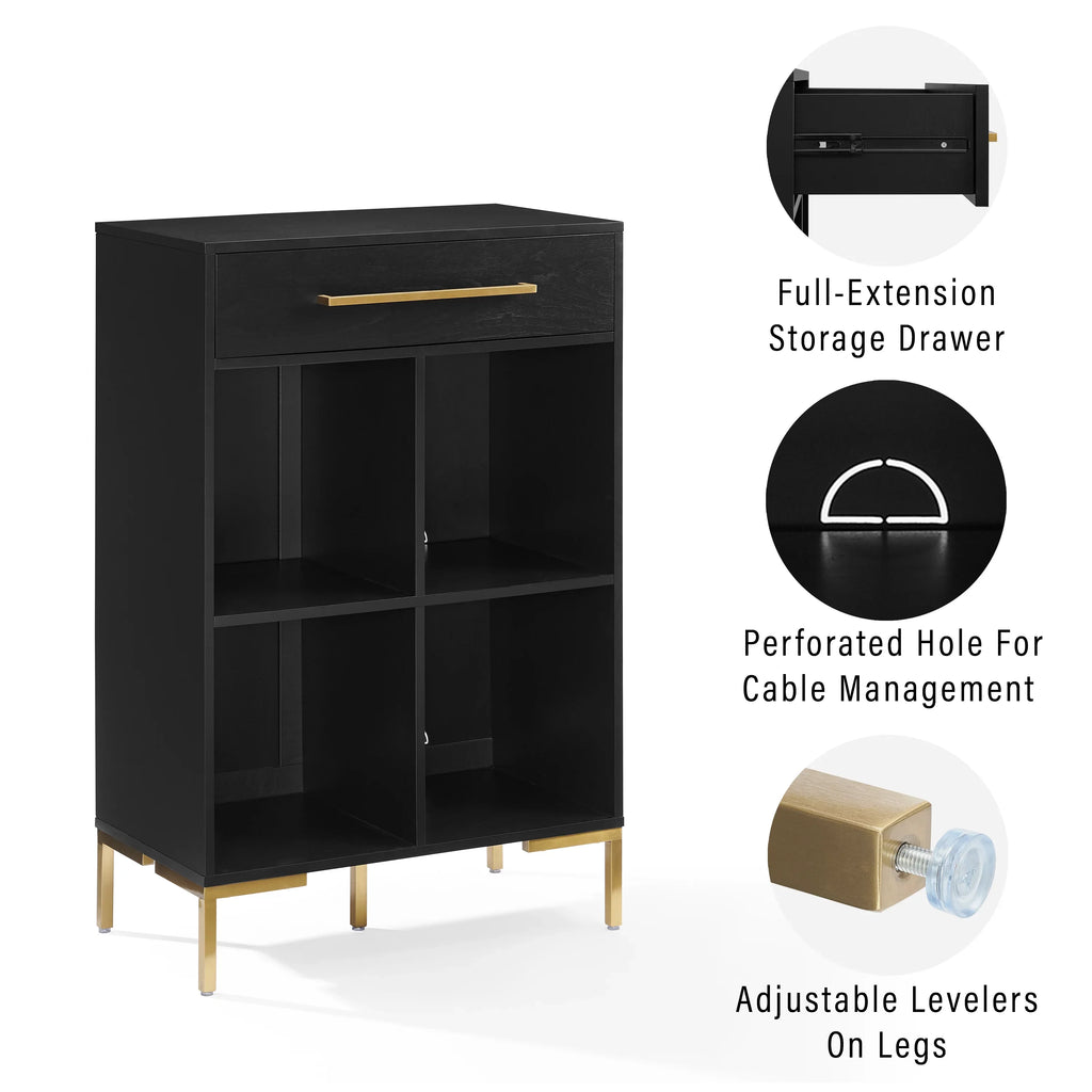 Crosley Furniture Juno Cube Bookcase and Record Player Stand with Storage for Vinyl Records