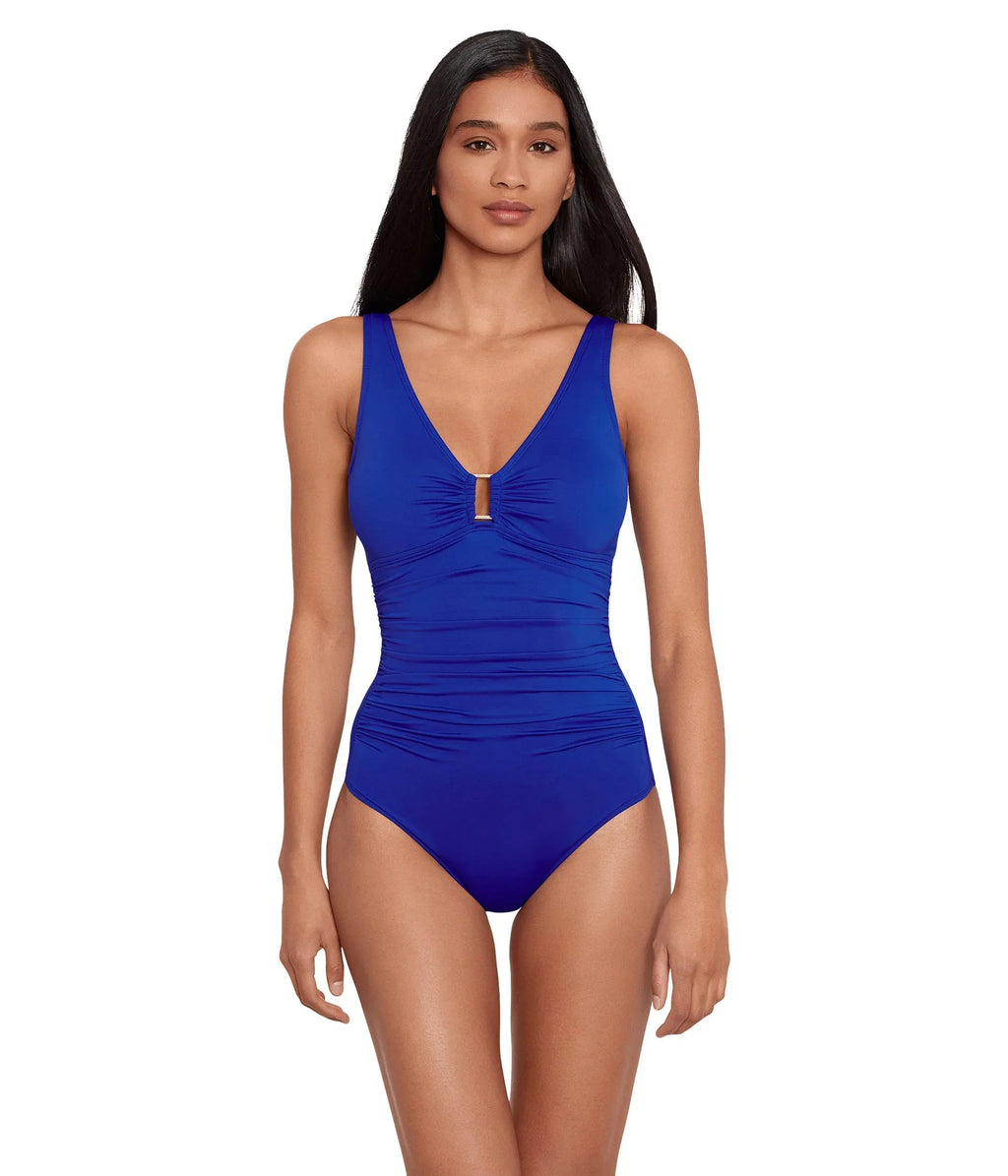 LAUREN Ralph Lauren Beach Club Solids Ring Front Underwire One-Piece Royal 12