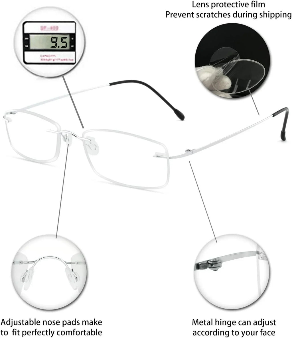 OCCI CHIARI Reading Glasses 1.5 For Mens Lady Designer Readers with Comfortable Frameless Durable Spring Hinge 1.0 1.5 2.0 2.5 3.0 3.5