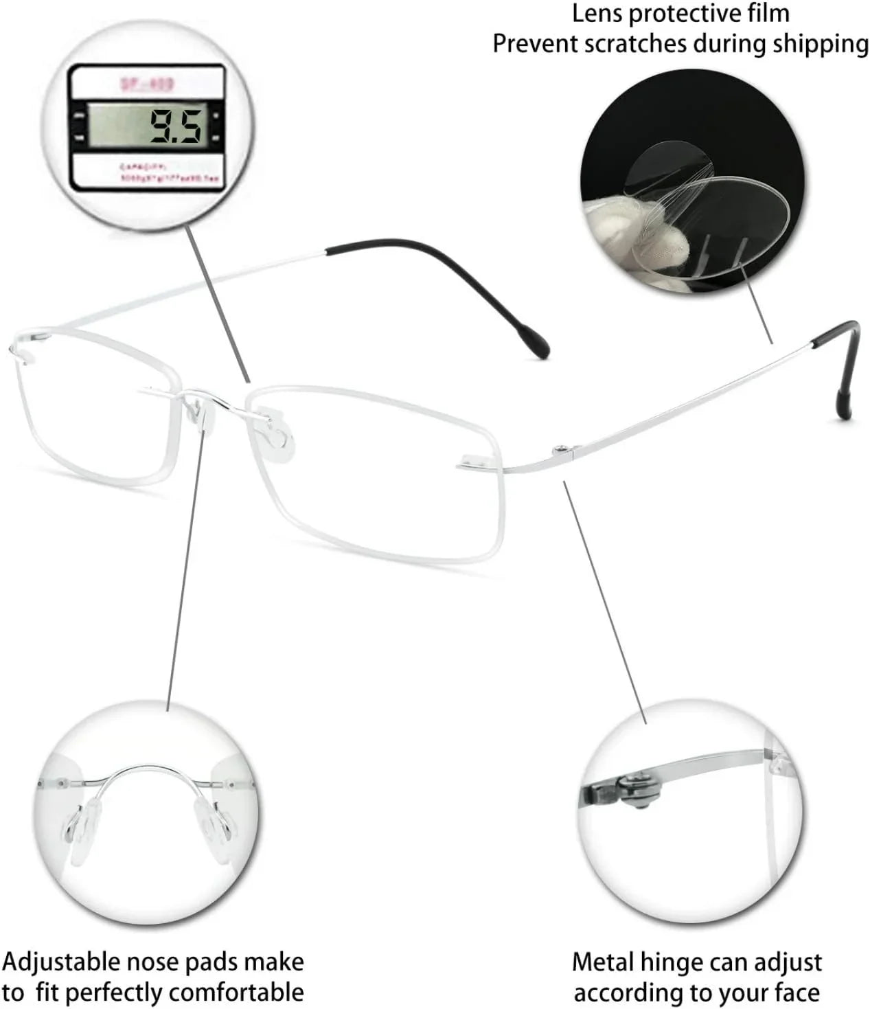 OCCI CHIARI Reading Glasses 1.5 For Mens Lady Designer Readers with Comfortable Frameless Durable Spring Hinge 1.0 1.5 2.0 2.5 3.0 3.5