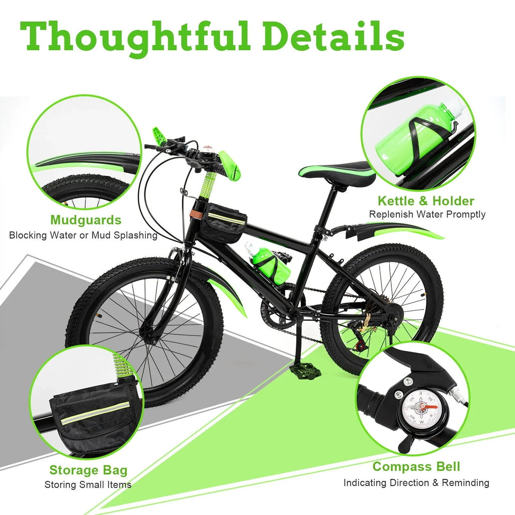 Kids Bike 20in Child Bike 7 Speed High Carbon Steel Bicycle w/ Double Disc Brake