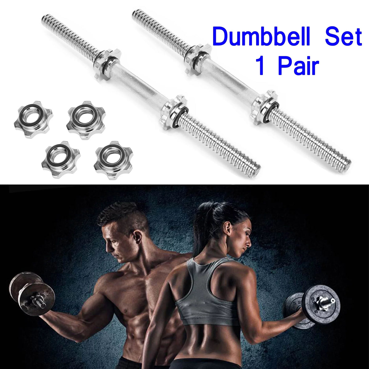 SAYFUT 17.77''/ 45cm Threaded Dumbbell Handles/ Adjustable Dumbbell Bar Handles - Fit 1 inch Standard Weight Plate - Weightlifting Accessories, Hex nut