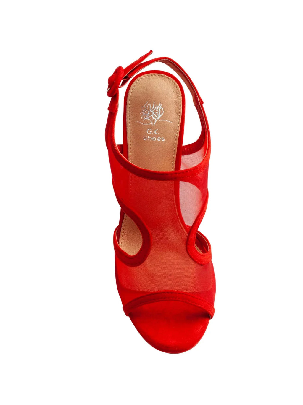 G.C. SHOES Womens Red Mesh Side Cutouts Padded Adjustable Claire Round Toe Block Heel Buckle Slingback Sandal 7.5
