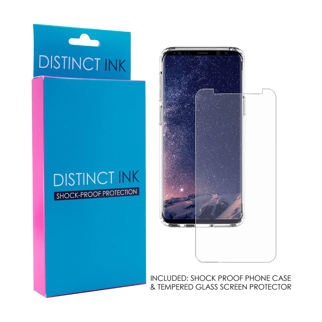 DistinctInk Clear Shockproof Hybrid Case for Samsung Galaxy S9 (5.8" Screen) - TPU Bumper Acrylic Back Tempered Glass Screen Protector - Cross Heart - Faith Hope Love