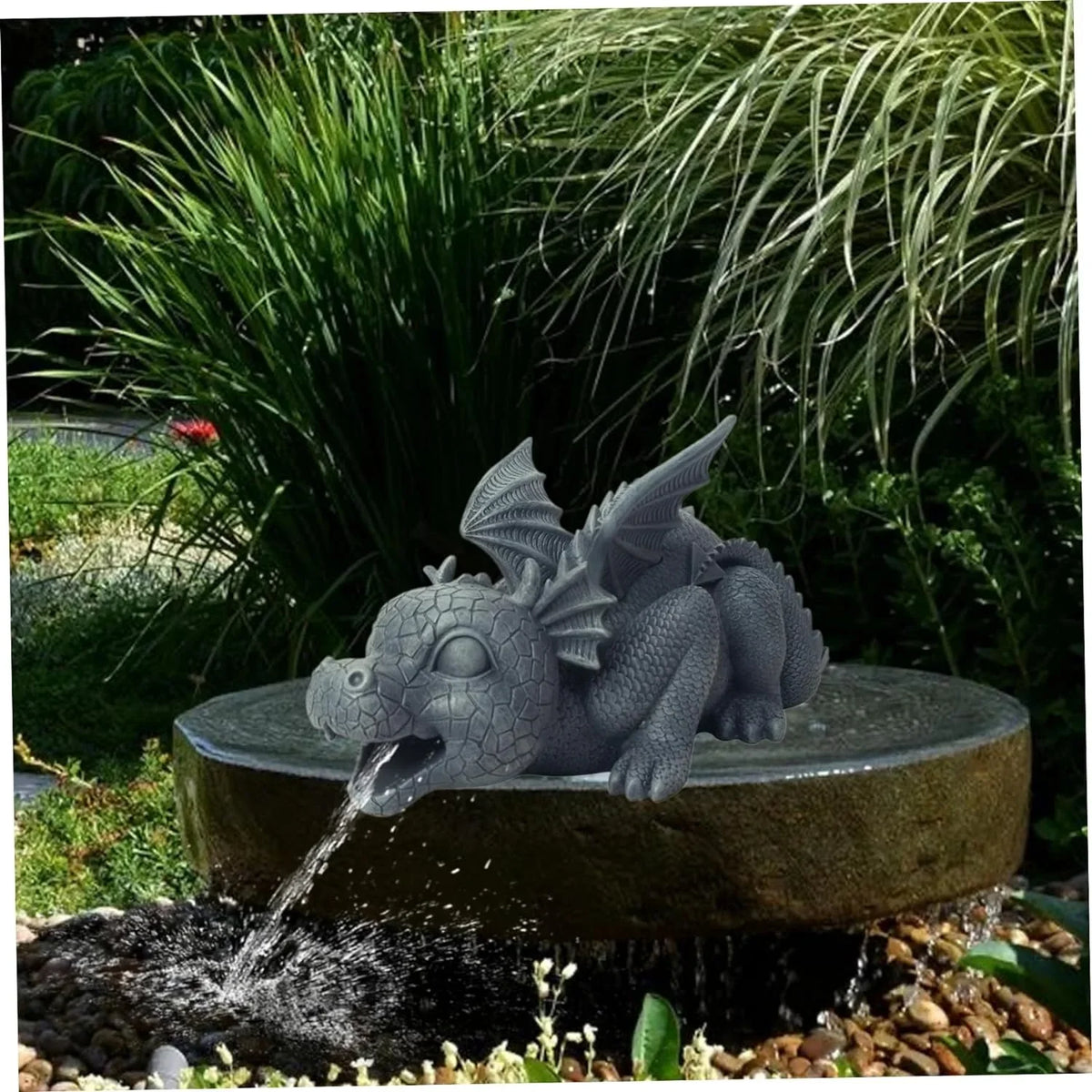 Dragon Fountain Resin Pond Spouting Dragon Garden Statue Weather Resistant Realistic Water Spray Dragon Statue for Yard Park Courtyard Pond Pool