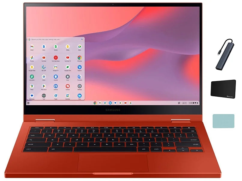 Samsung Galaxy Chromebook 2 13.3" FHD(1920 x 1080) Touchscreen 2 in 1 Portable computer, Intel Core i3-10110U, 8GB LPDDR3 RAM, 128GB eMMC, Backlit Keyboard, Chrome OS, Fiesta Red with Tigology Accessories