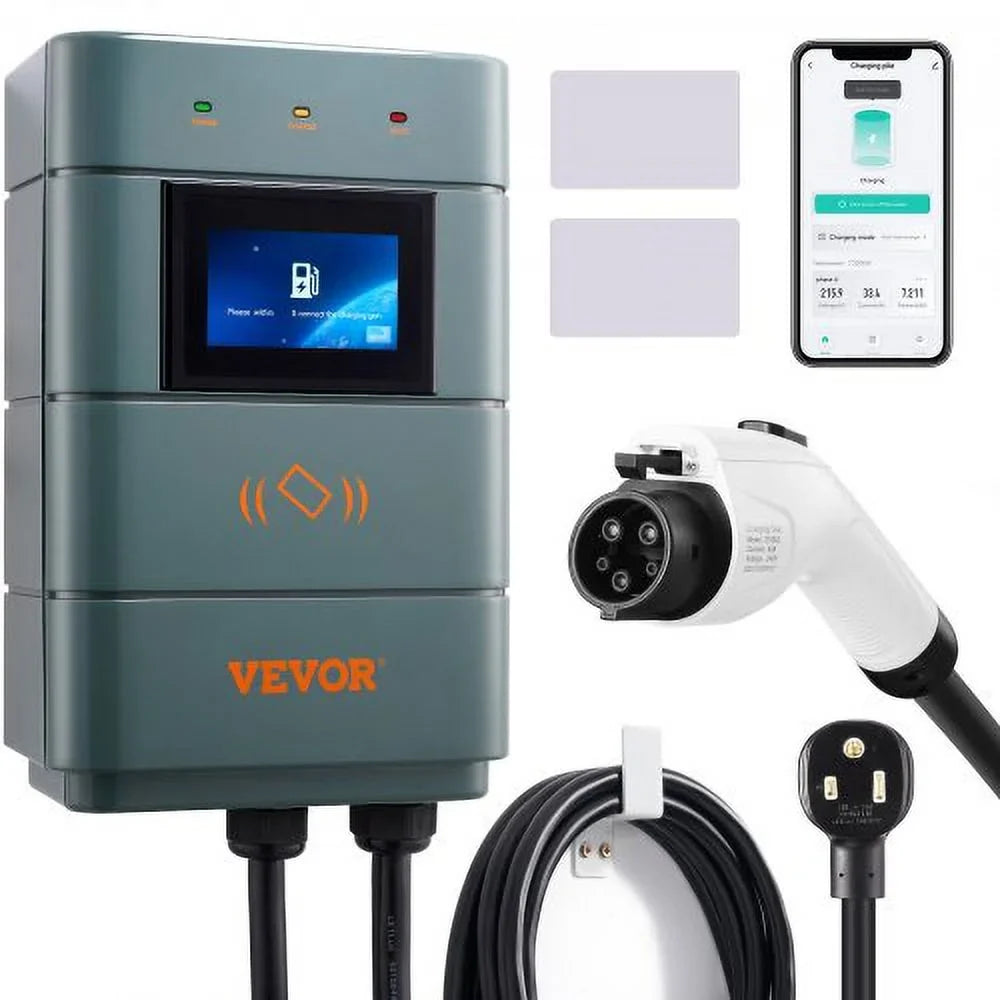 VEVOR Level 2 Electric Vehicle Charging Station, 0-48A Adjustable, 11.5 kW 240V NEMA 6-50 Plug Smart EV Charger with WiFi, 24-Foot TPE Charging Cable for Indoor/Outdoor Use, ETL & Energy Star Certifie