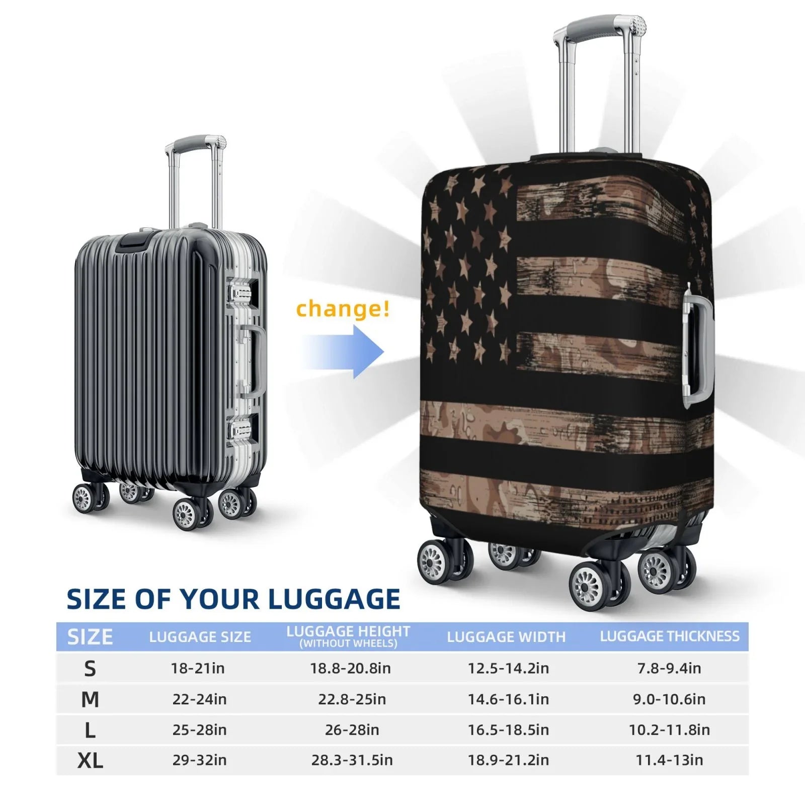 Junzan American Flag With Desert Camouflage Print Washable Luggage Cover - Fashion Suitcase Protector Fits 18-32 Inch Luggage