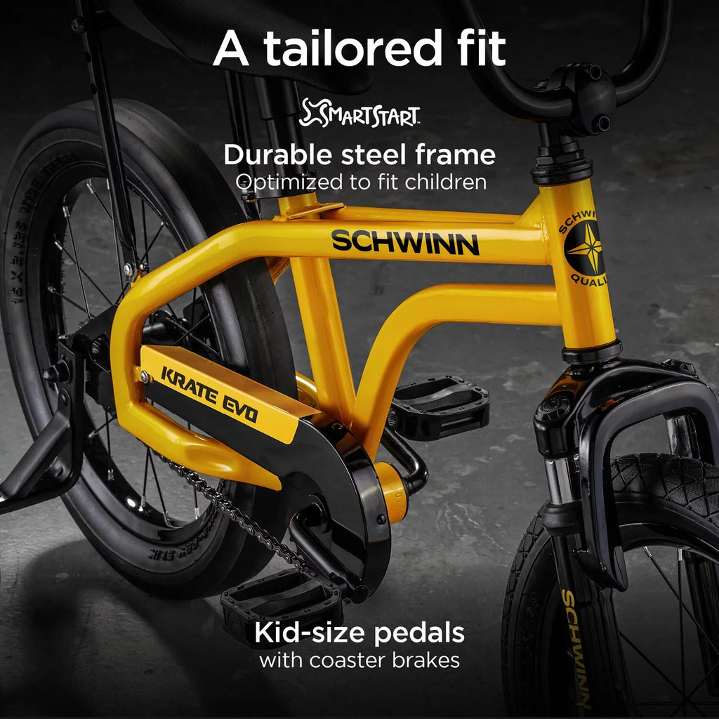 Schwinn Krate EVO, 16 - Inch Wheels, Training Wheels, Sunfire Yellow