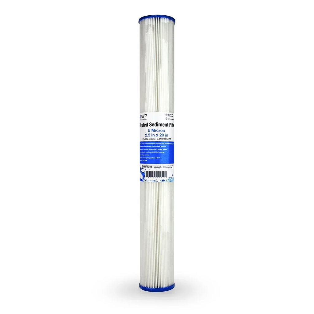 Pleated Poly Sediment Water Filter Cartdrige 20x2.5" 5 micron 25 Pack