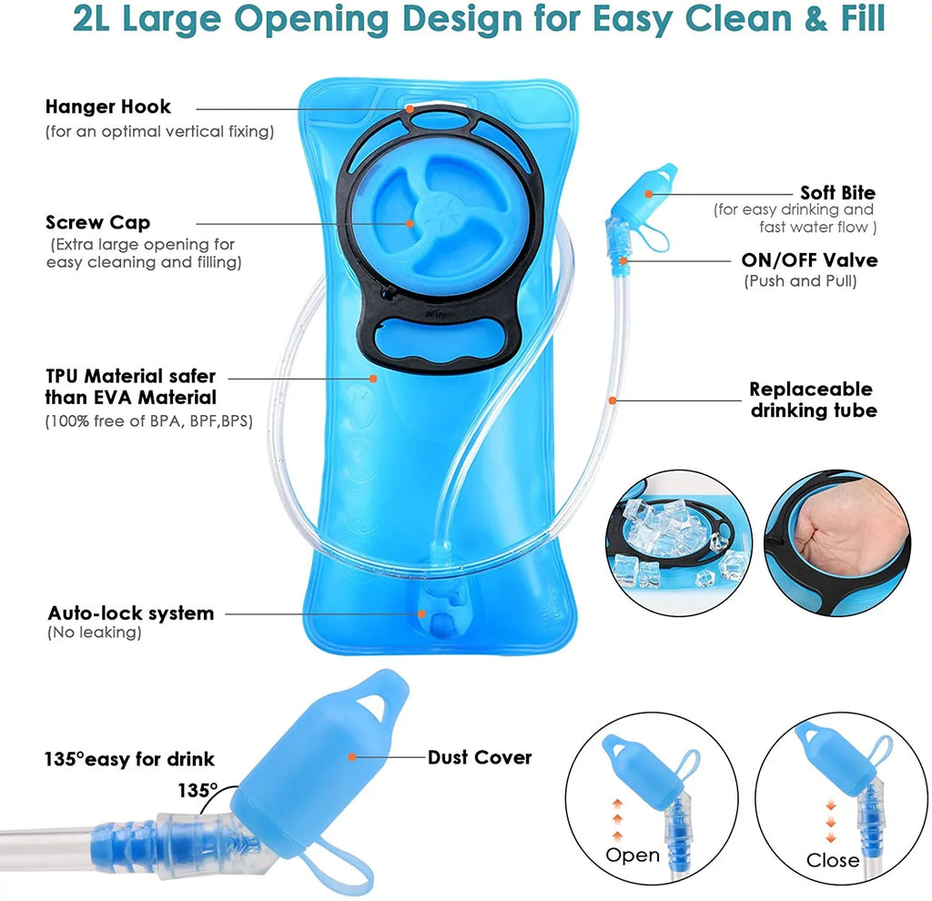 KUSTAR Hydration Pack Backpack with 2L Leakproof Water Bladder BPA Free,Lightweight Water Backpack for Hiking,Running,Cycling,Camping,Blue
