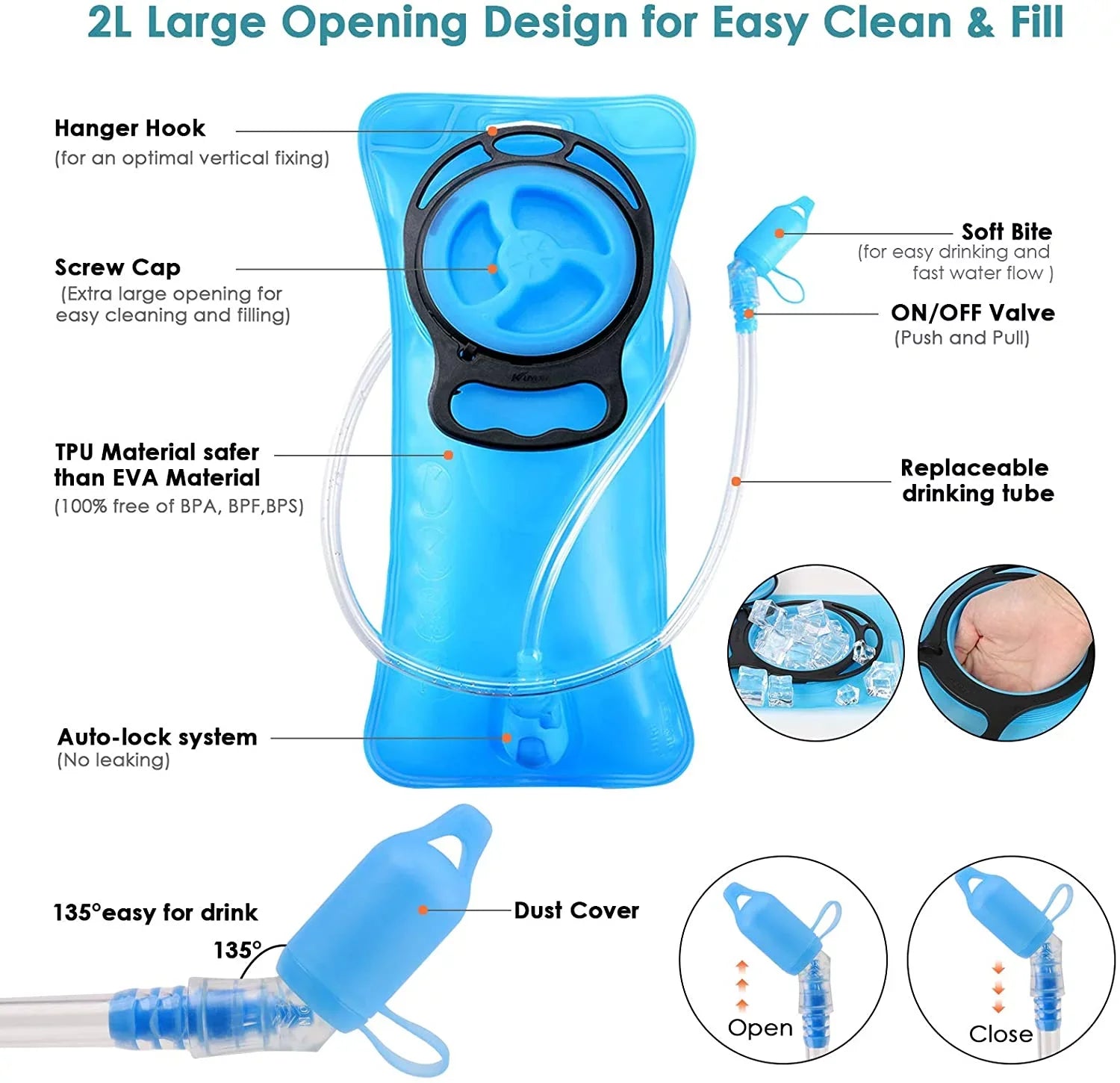 KUSTAR Hydration Pack Backpack with 2L Leakproof Water Bladder BPA Free,Lightweight Water Backpack for Hiking,Running,Cycling,Camping,Blue