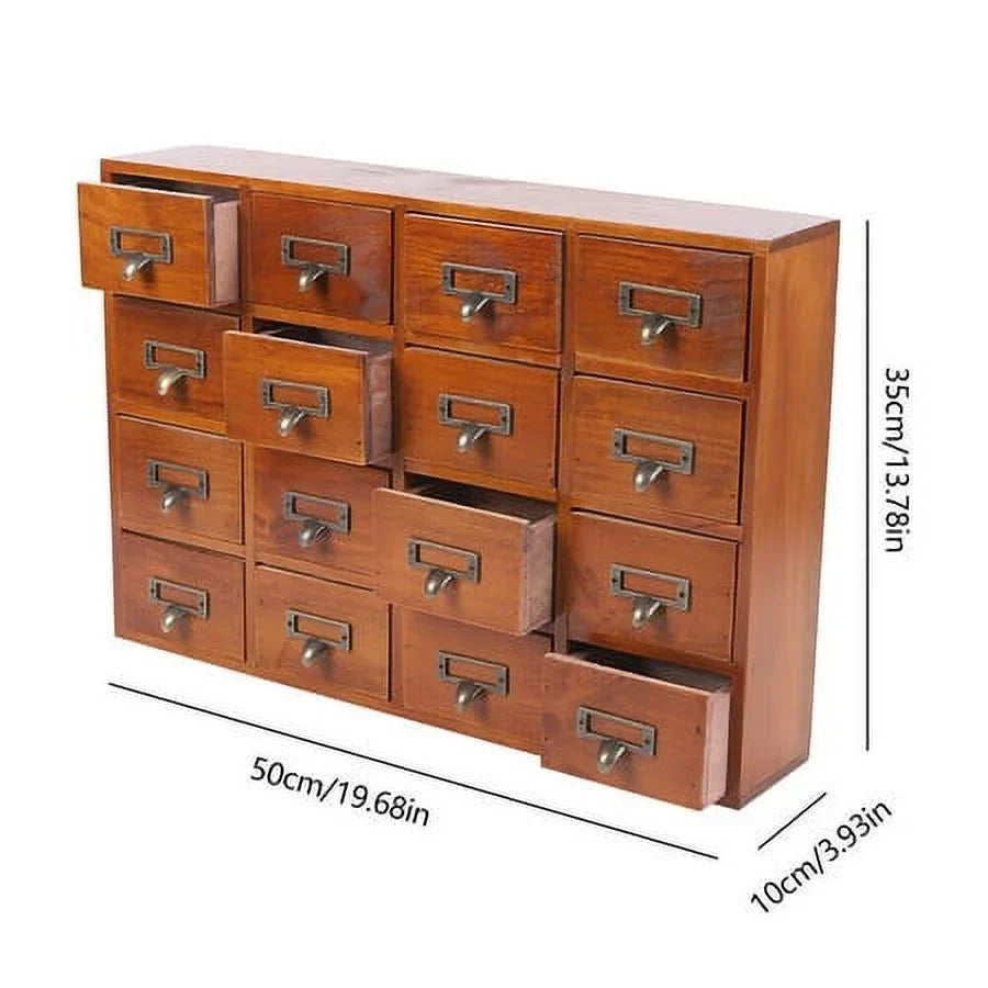 Retro Wood Apothecary Cabinet 16 Drawers Desk Drawer Organizer Storage Box