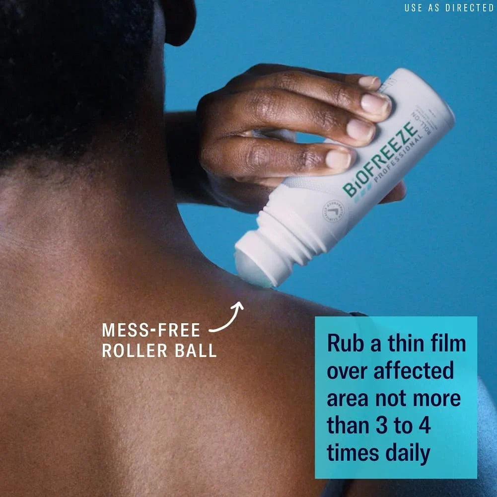 Biofreeze Professional Roll-On Gel 3 FL OZ, Green Topical For Muscles And Joints From Arthritis, Backache, Strains, Bruises, & Sprains (Package May Vary)