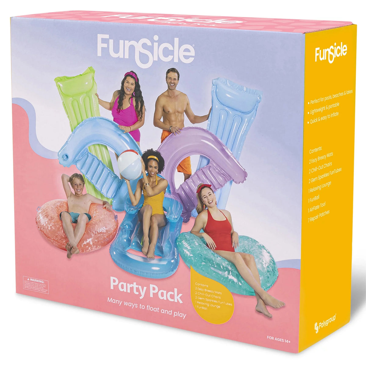 Funsicle Party Pack 8 Pack, Pool Toy & Floats, Tubes & Lounges, Colors Vary, Adults