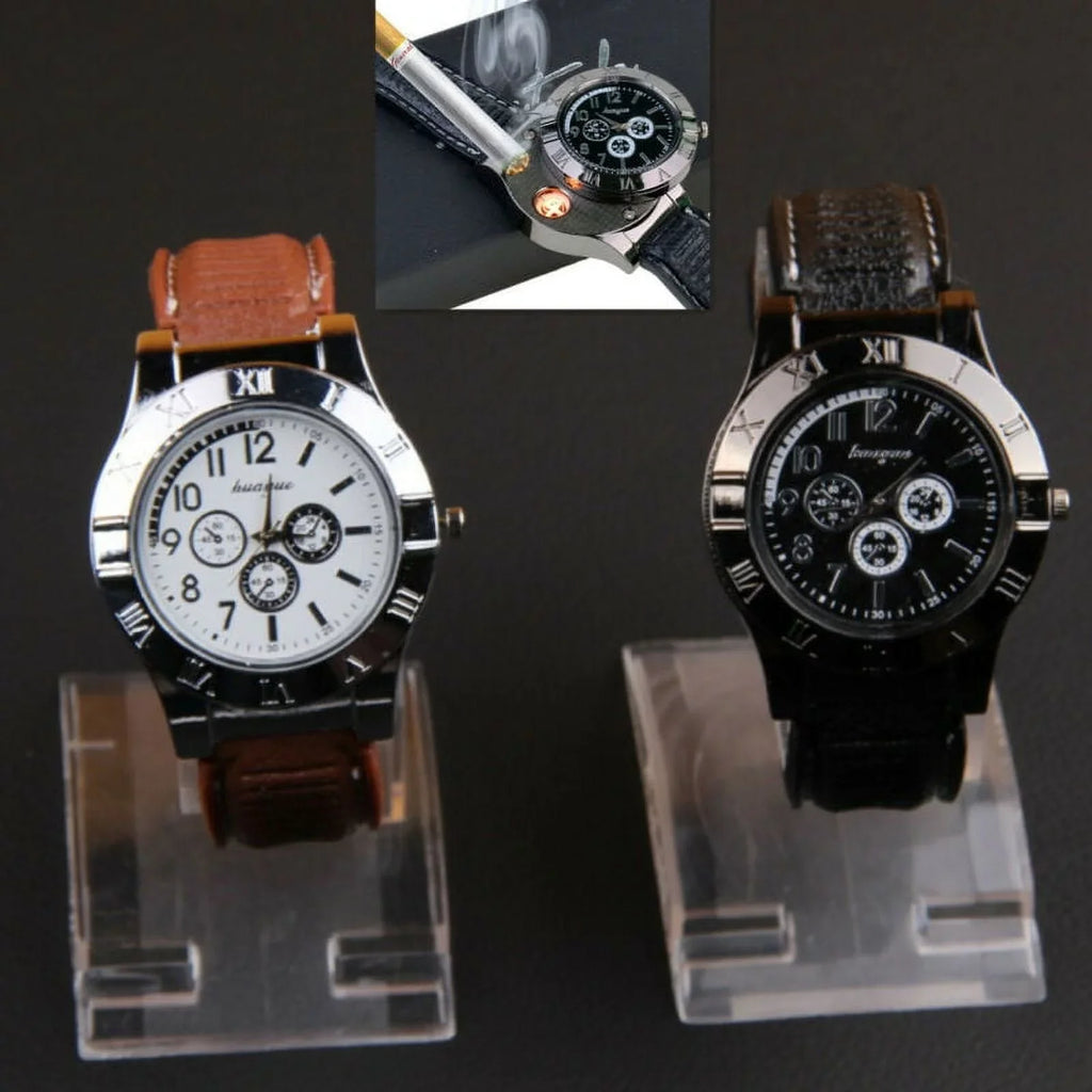 Men's Lighter Watch Flameless Outdoor Windproof USB Watch USB Rechargeable Rubber Strap Gift