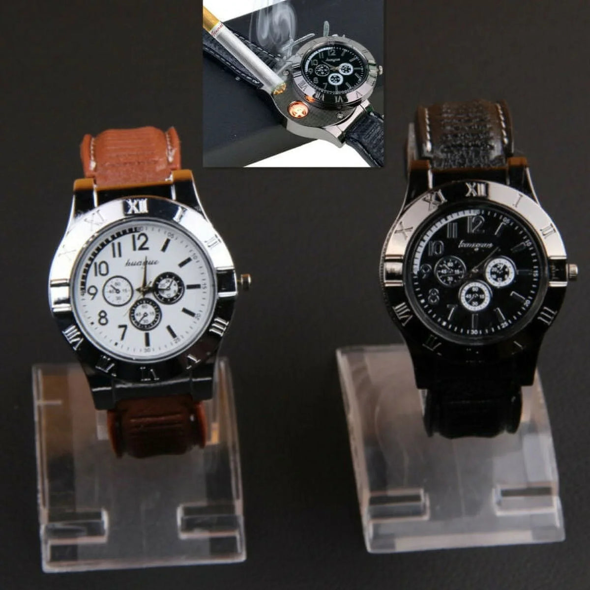 Men's Lighter Watch Flameless Outdoor Windproof USB Watch USB Rechargeable Rubber Strap Gift