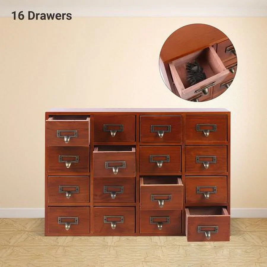 Retro Wood Apothecary Cabinet 16 Drawers Desk Drawer Organizer Storage Box