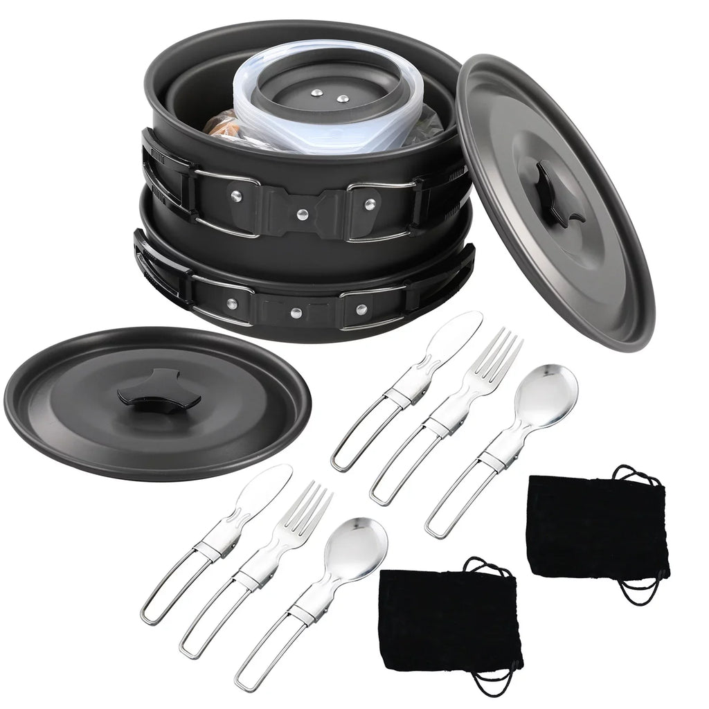 Lixada Non-Stick Cookware Set with Kettle Camping Hiking Backpacking Mess Kit Pot Pan