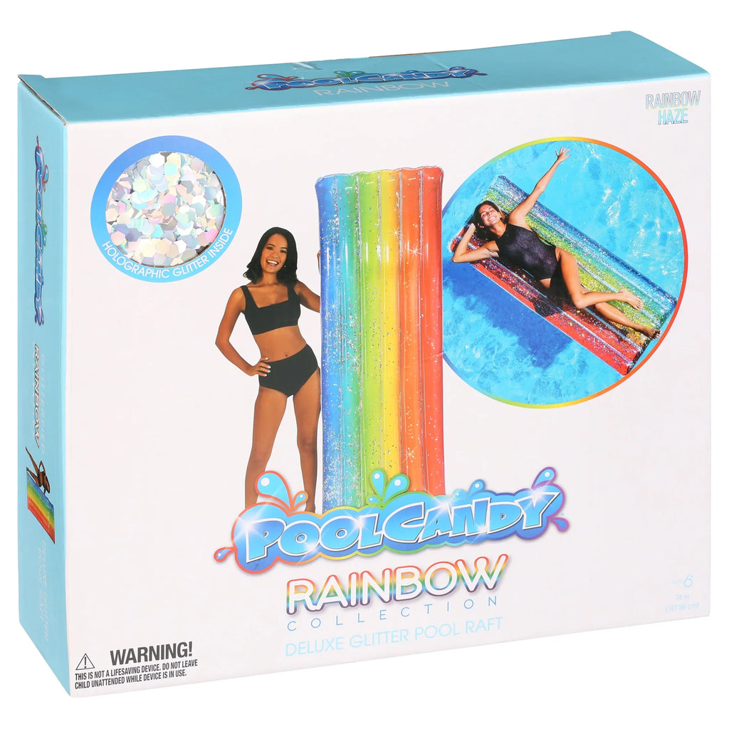 Rainbow Collection Deluxe Glitter Pool Raft 74" - Rainbow Haze