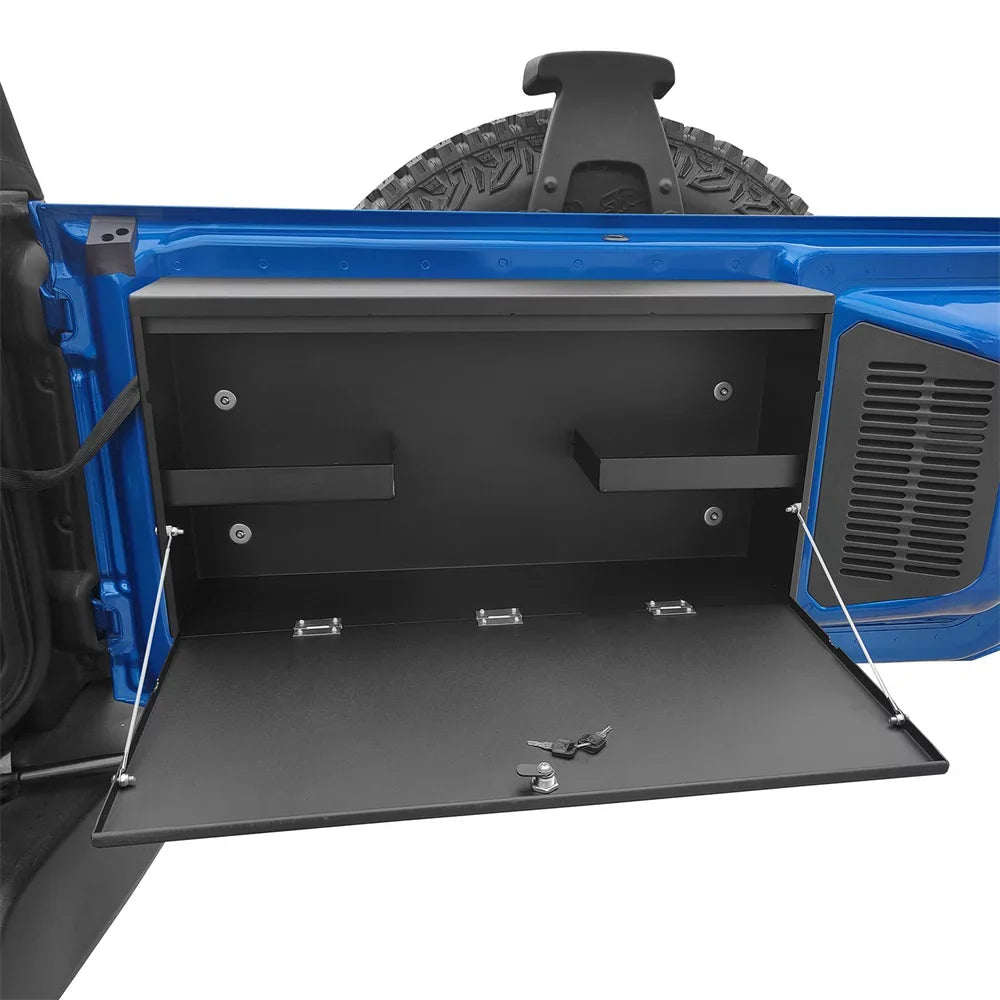 Hooke Road Fit 2021-2023 Ford Bronco Folding Tailgate Table Lockable Steel Storage Box Black