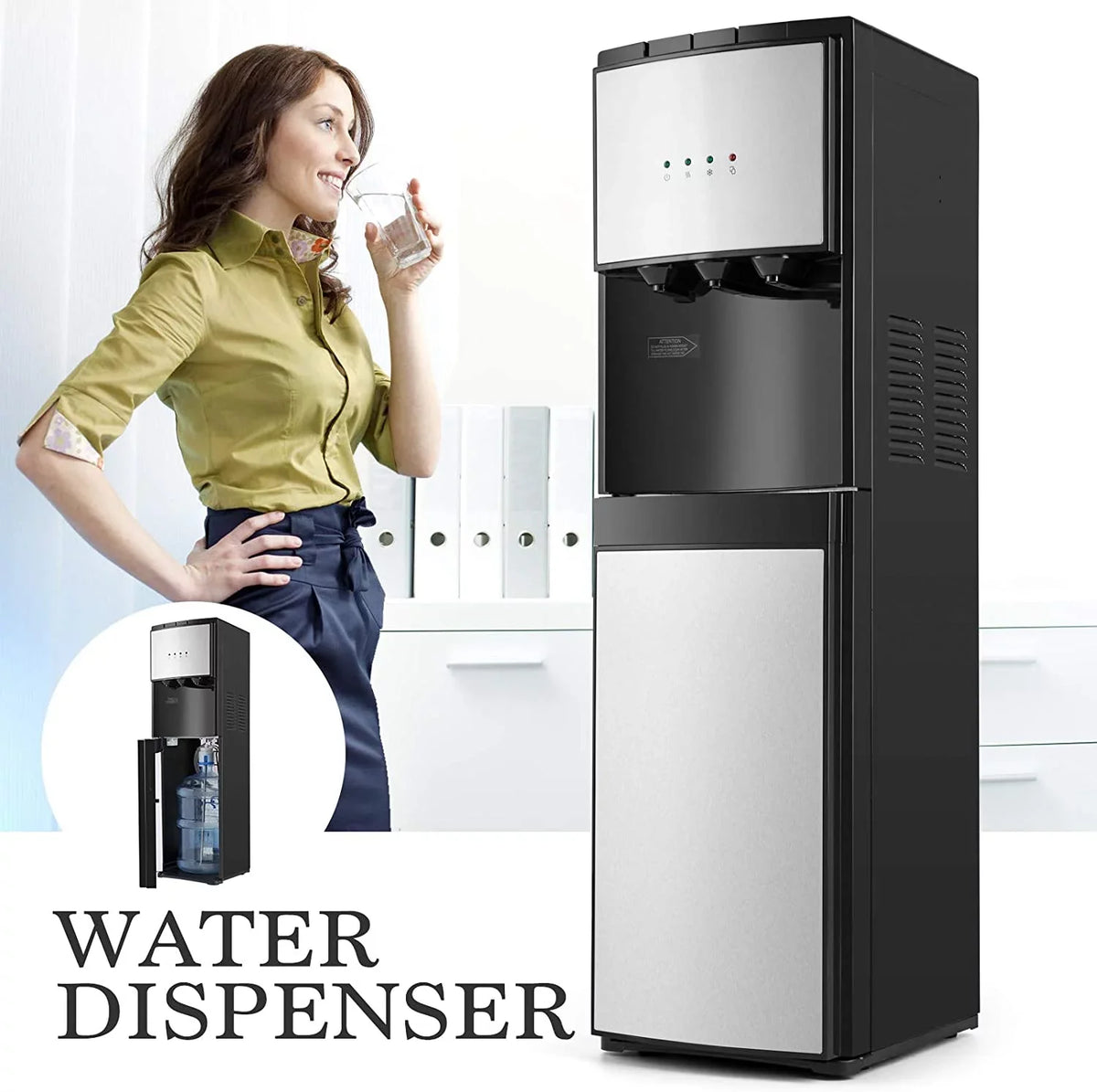 COSVALVE 5 Gallon Bottom Loading Hot Cold Normal Water Dispenser (Silver, Black)