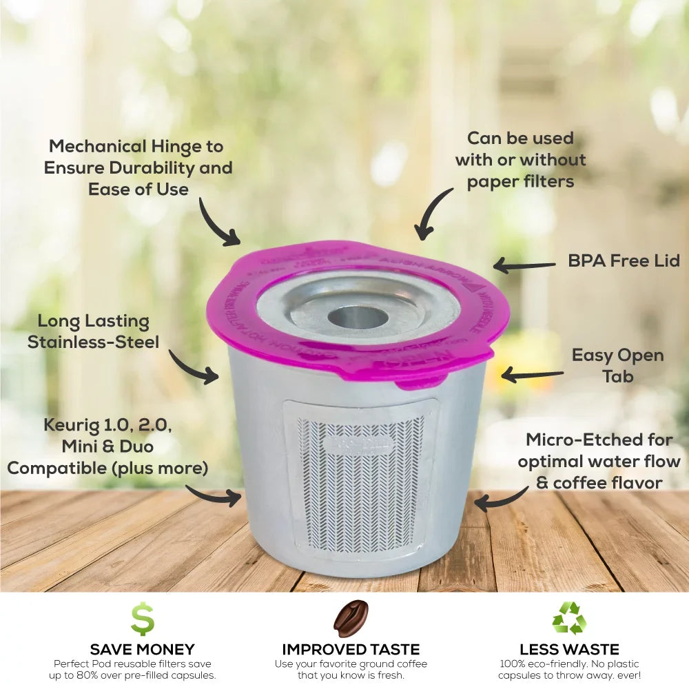 Perfect Pod 2-Pack Cafe Fill Stainless Steel Reusable Coffee Pod Micro-Etched Metal Filter, Compatible with Keurig Single Cup Coffee Makers & Select Other Models