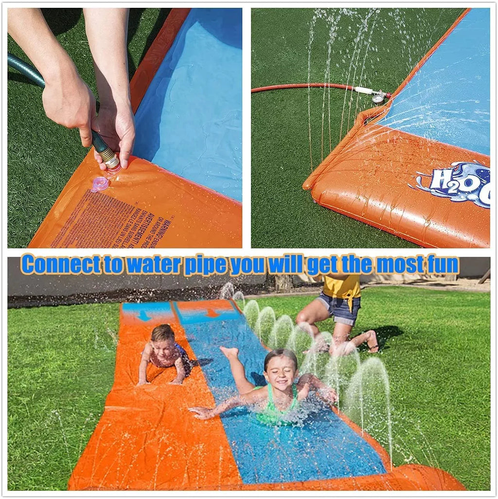 Terra Water Lawn Slides for Kids & Adults with Double Racer Water Toy Slide with Splash Sprinkler ,16Ft Water Slip Summer Toys (Yellow + Blue)