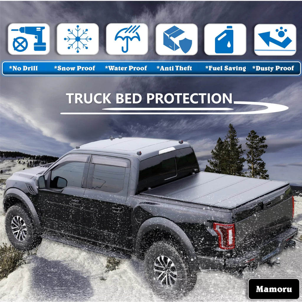 Mamoru Hard FRP Quad-Fold Solid Tonneau Cover Compatible with 2016 2017 2018 2019 2020 2021 2022 2023 Tacoma 6' / 73.7" Truck Bed Cover | Fit for Deck Rail System