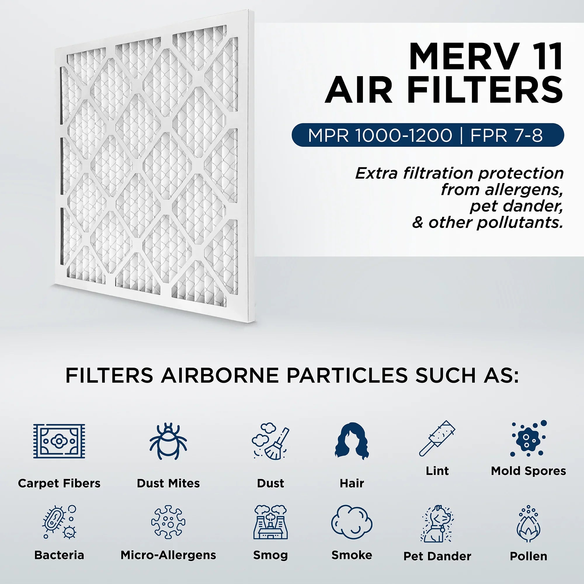 Pamlico Air 16x20x4 MERV 11, MPR 1000 Pleated AC Furnace Air Filters by Pamlico. 3 Pack. Actual Size: 15-1/2 x 19-1/2 x 3-3/4, White