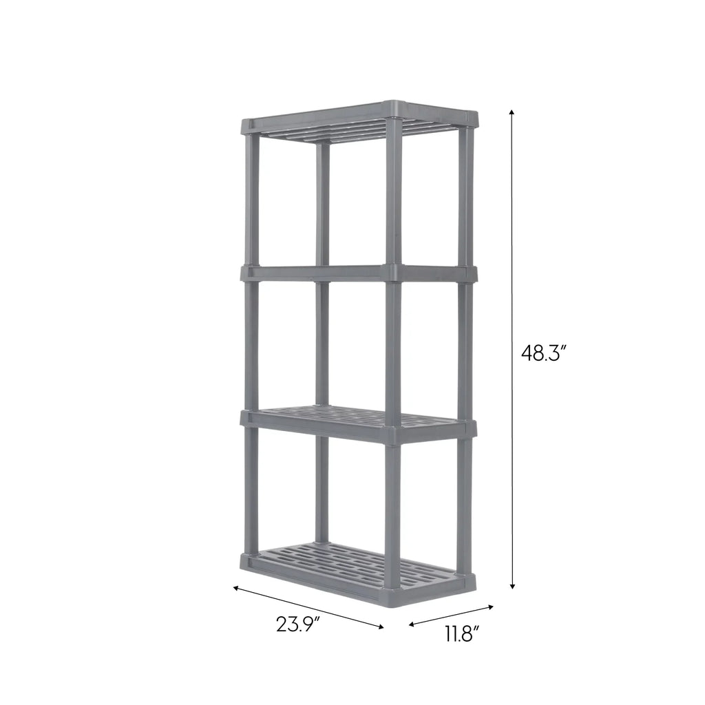 IRIS USA 4-Tier Plastic Rack Storage Shelf with 160 lb. Total Capacity, Elephant Gray