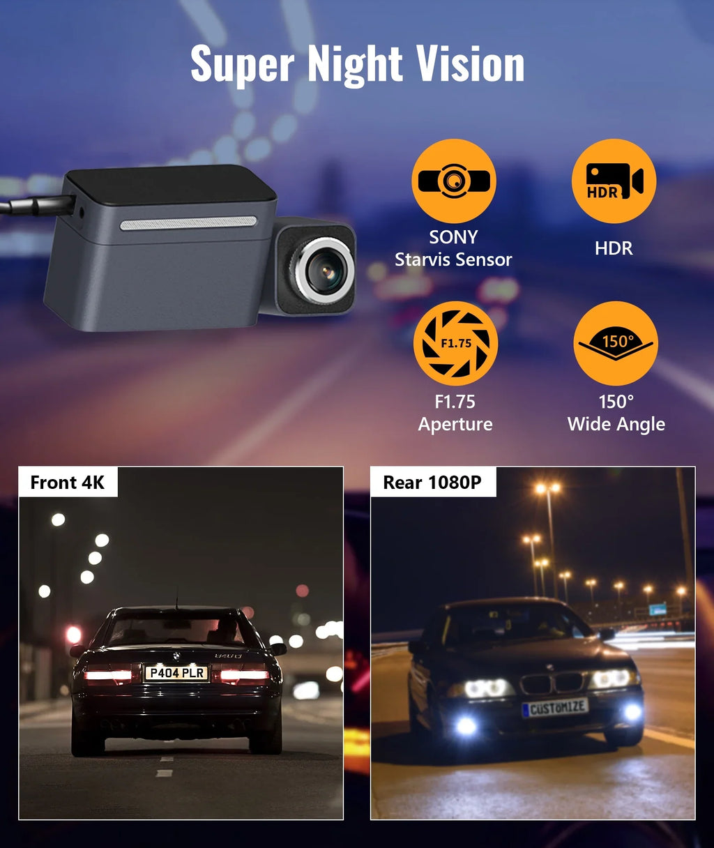 MINIEYE C2M 4K Dash Cam Front and Rear, Dual Dash Camera for Cars 4K+1080P - AI Collision Avoidance Device, 2.4'' LCD, Built-in 5G WiFi GPS, ADAS, Loop Recording, Super Night Vision, APP OTA Update