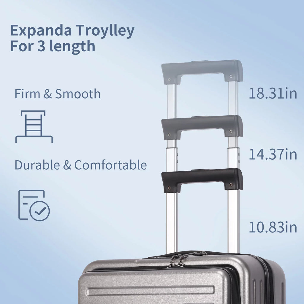 2 Piece 20/24 Luggage Set, Only 20 with Front Portable computer Pocket & Expandle, Lightweight ABS+PC Hardshell Suitcase with TSA Lock & Spinner Wheels, 20 Inch 37~41L + 24 Inch 65L,Dark Grey