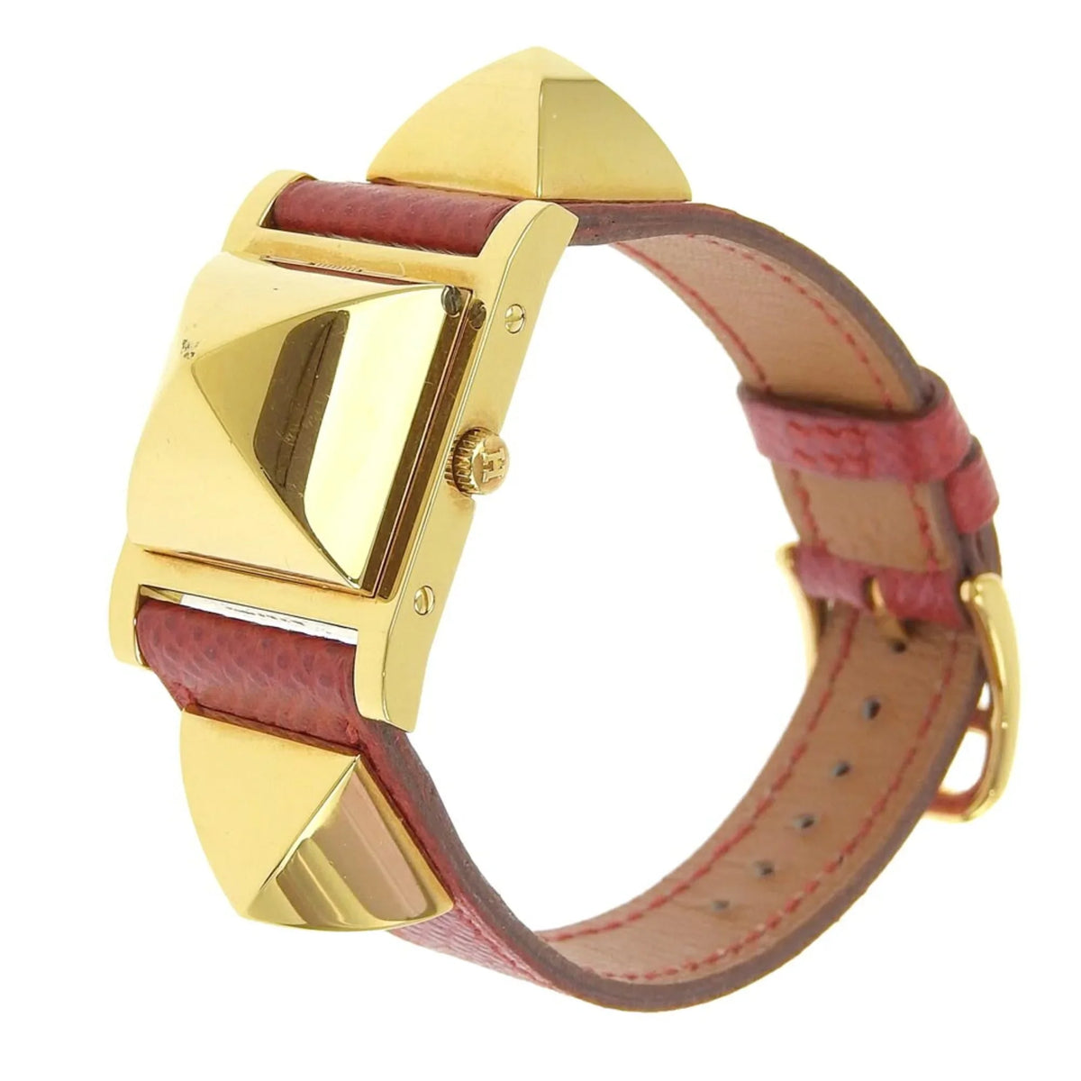 Pre-Owned Hermes Medor Watch Gold Plated x Leather 1995 〇Y Quartz Analog Display White Dial Ladies I211723022 (Good)