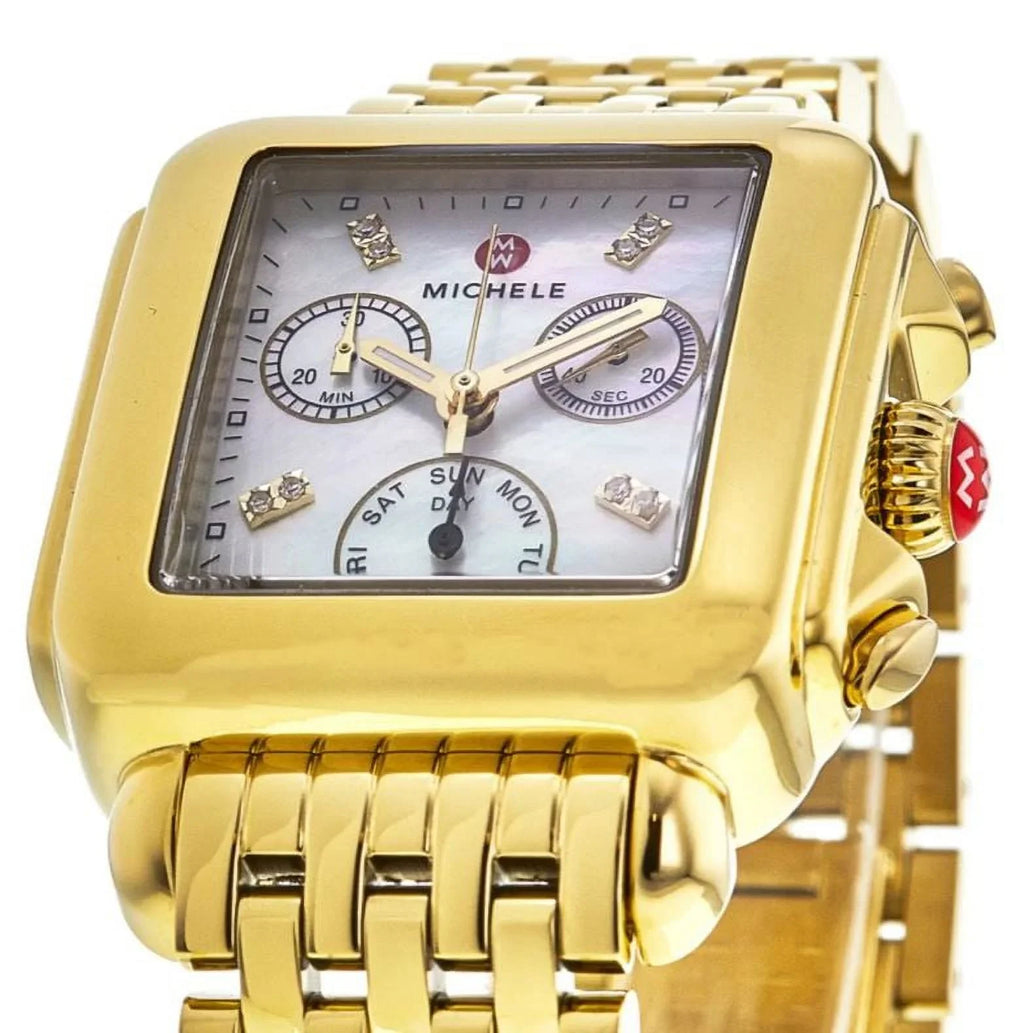 Michele Deco Mother of Pearl Diamond Dial Gold Tone Stainless Steel Women's Watch MWW06A000780