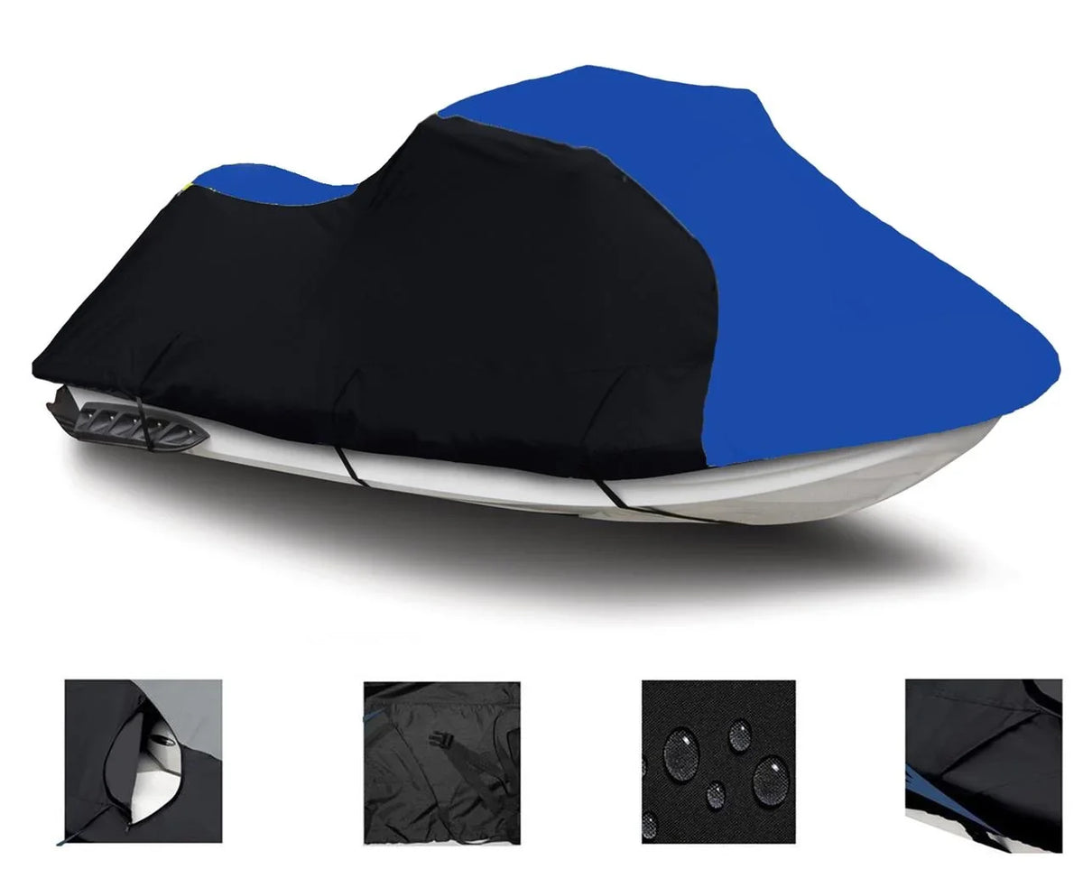 BLACK / BLUE HEAVY-DUTY, TOP OF THE LINE Cover Compatible for Yamaha GP1200R 1999 2000 2001 2002/ GP800 1998 1999 2000 Jet Ski PWC Cover 2 Seater