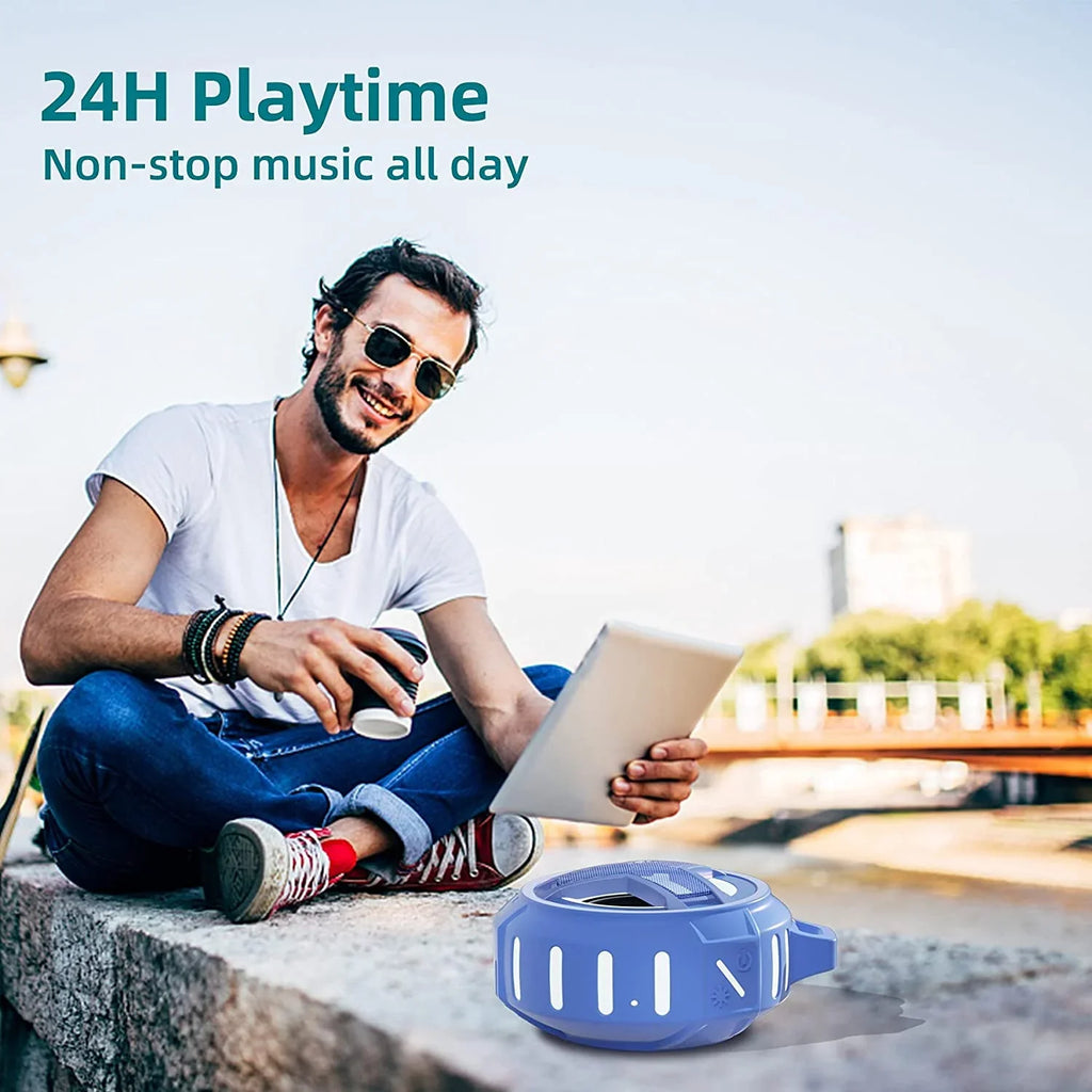 EBODA Waterproof Bluetooth Shower Speaker, IPX7 Floating Portable Wireless Small Speakers, 24H Playtime with Light for Hiking, Pool, Beach, Kayak Accessories, Gifts for Men, Boys - Light Blue