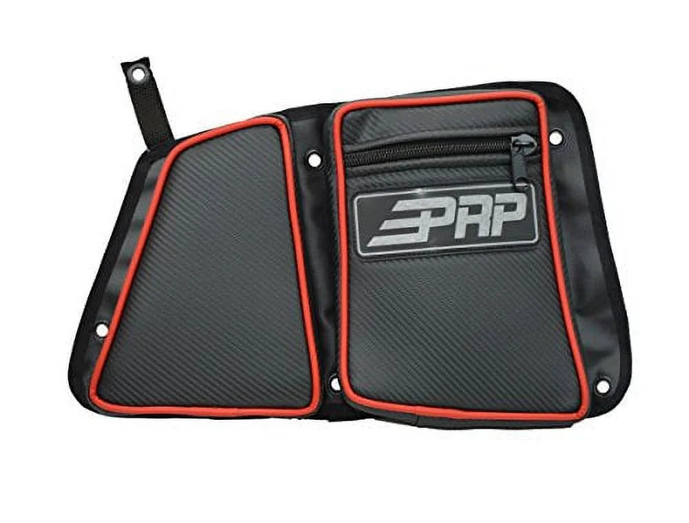 PRP Seats E41-214 Carbon Fiber Rear Door Side Storage Bag with Knee Pad, Red