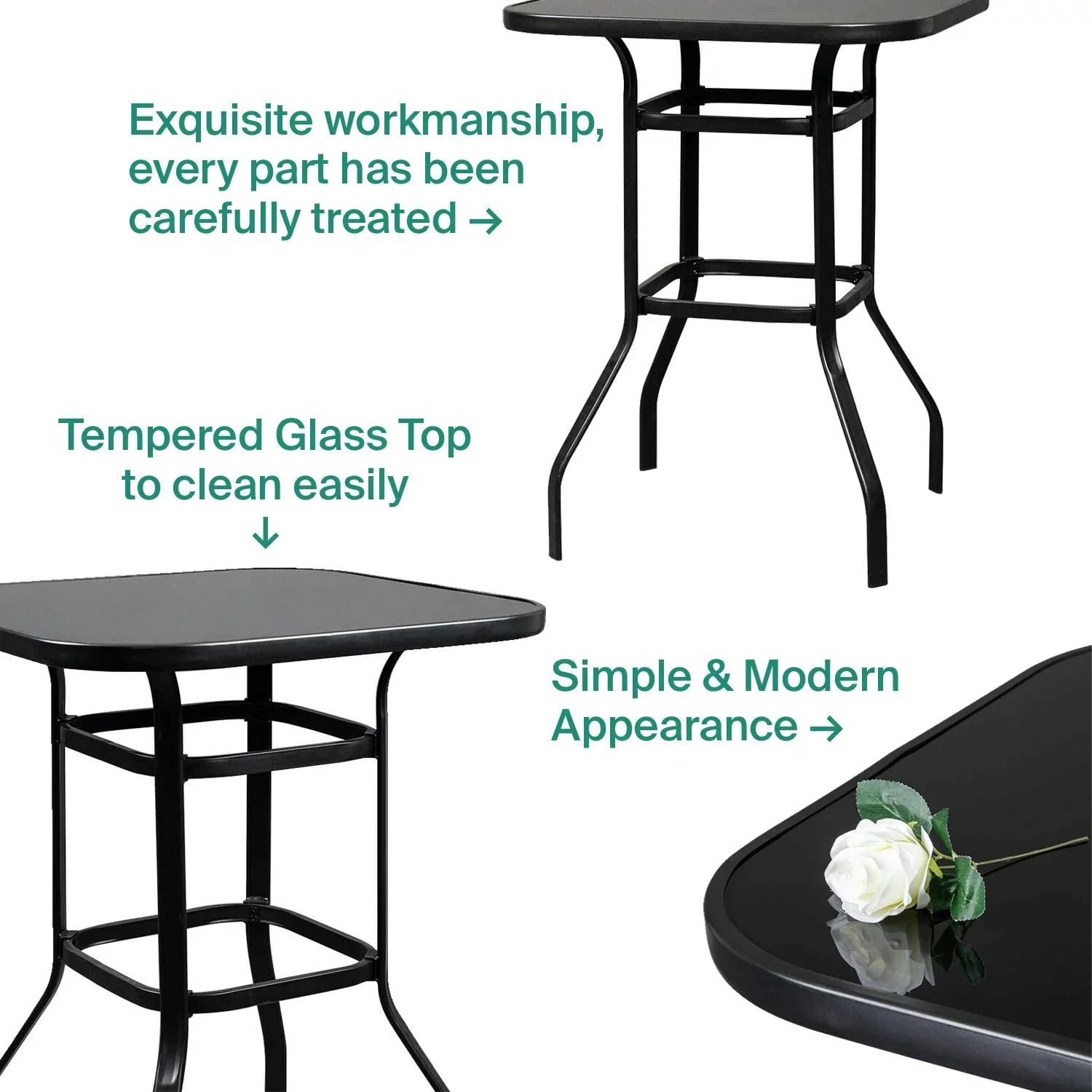 Nikias Durable Solid Glass Bar Table For Deck