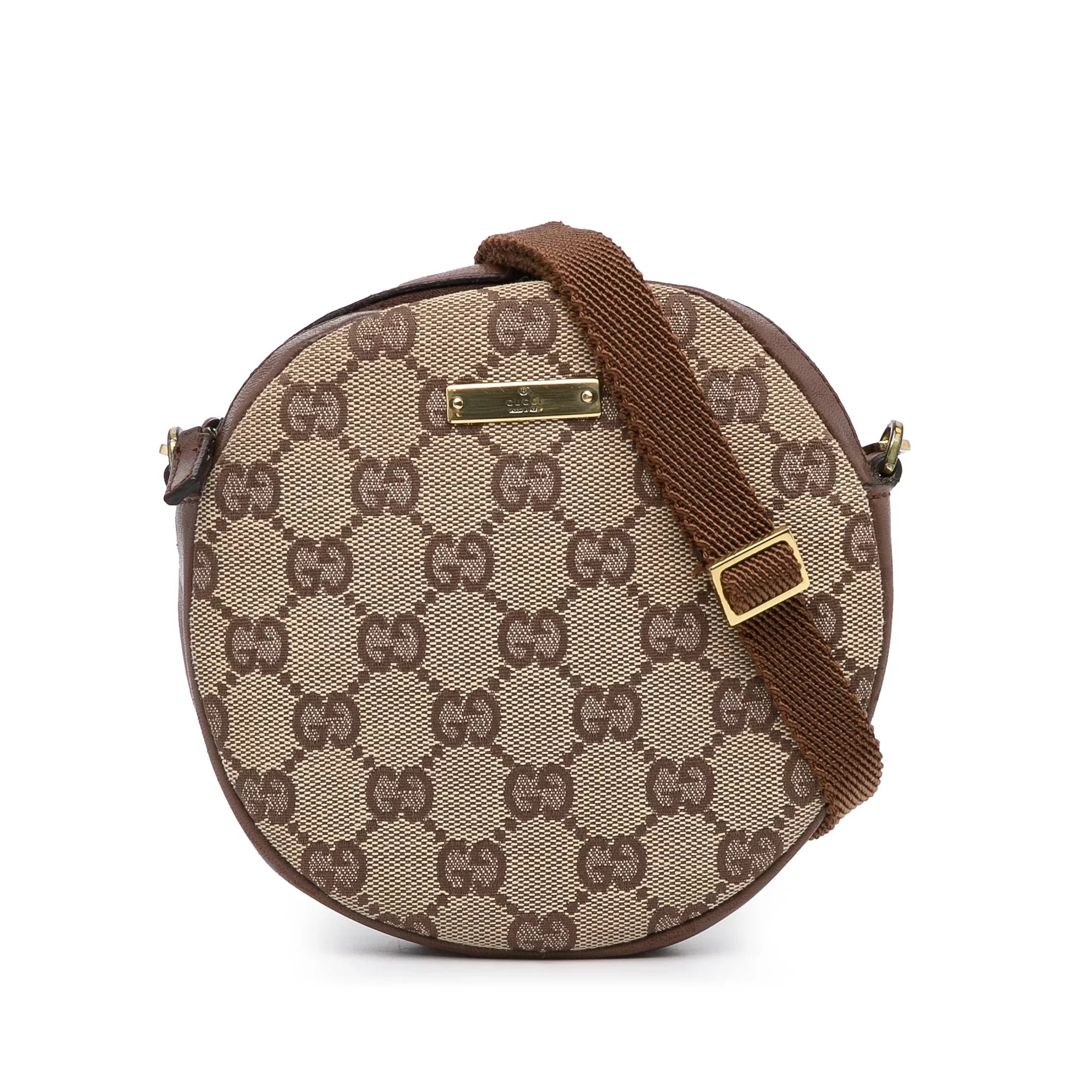 Pre-Owned Authenticated Gucci GG Round Crossbody Canvas Fabric Brown Crossbody Bag Unisex (Good)
