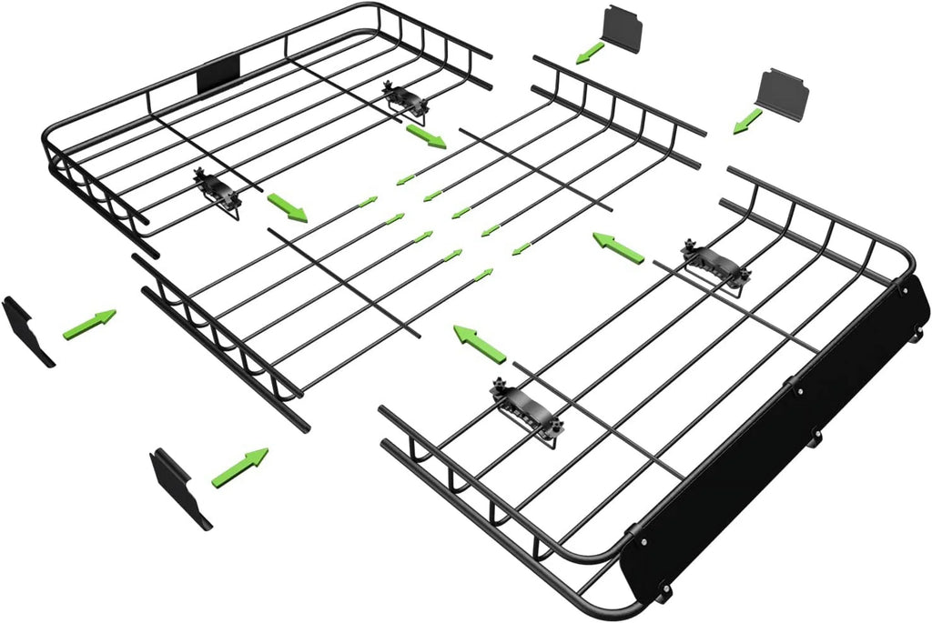 Eyoloty Heavy Duty 64"x 39" Roof Rack, Rooftop Cargo Carrier Basket with Waterproof Bag, Tie Down Strap, Net, Rack Extension and Car Top Luggage Holder for SUV, 150lb Capacity, Steel Construction