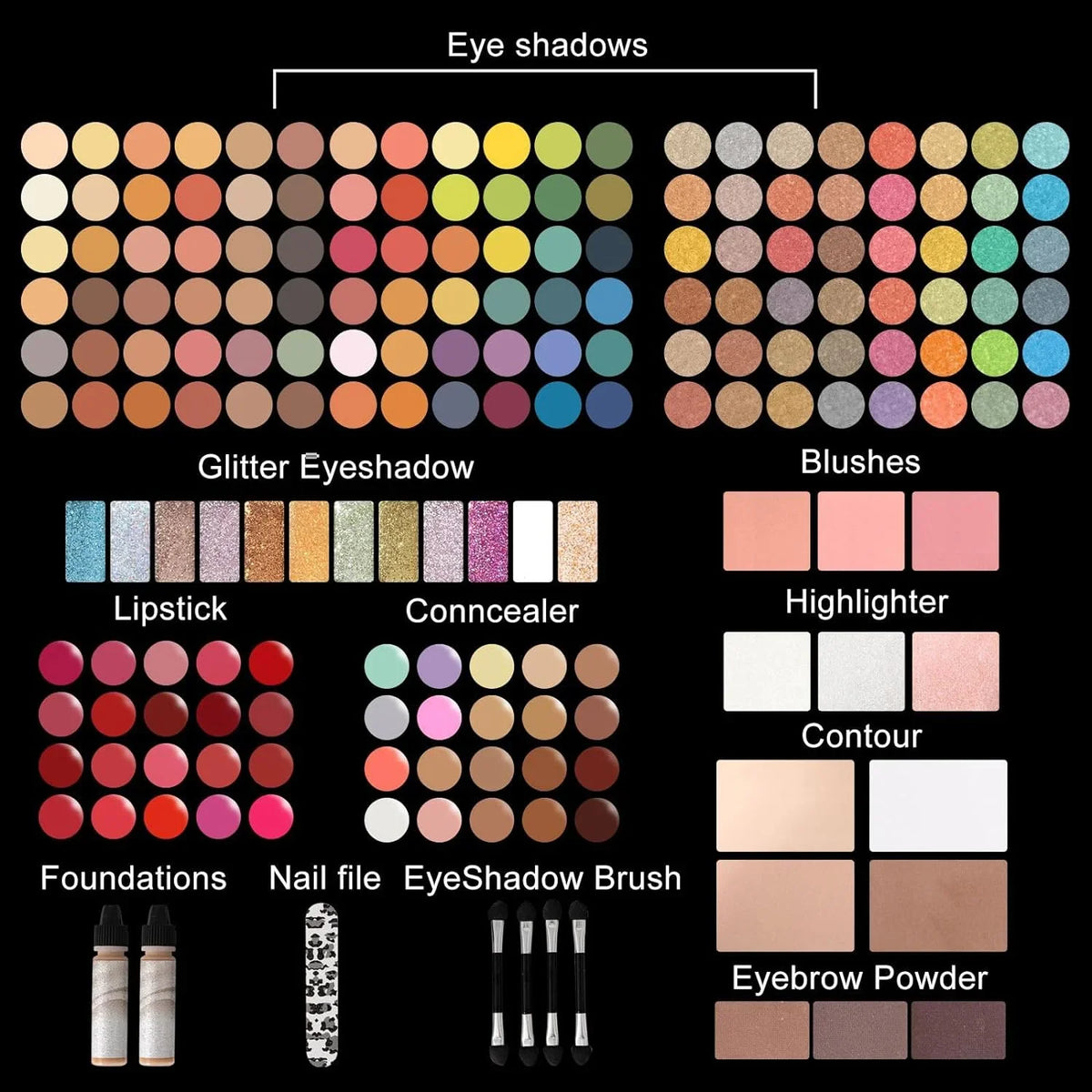 MISS ROSE 187 Colors Professional Makeup Kit,Makeup Sets Combination,All in One Makeup Kits for Women Full Kit - Makeup Gift Set for Women Girls