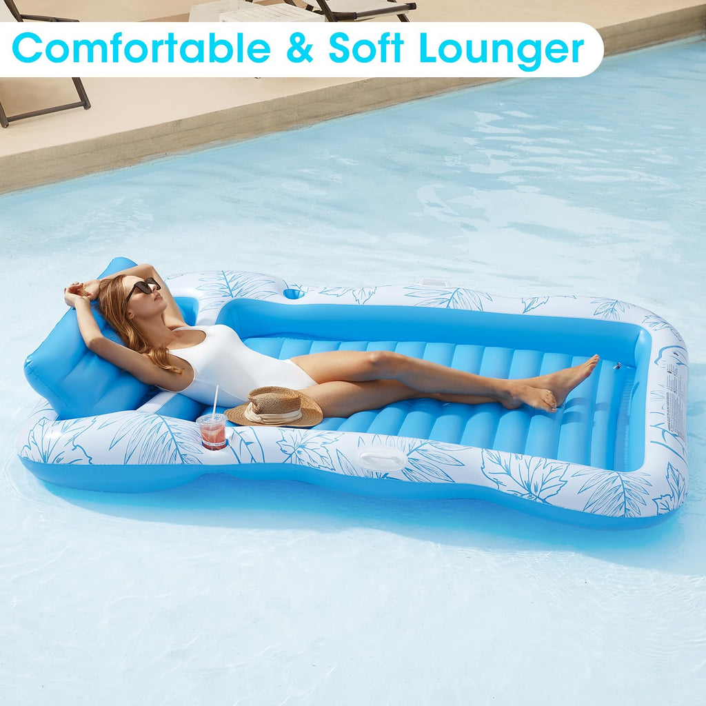 Inflatable Tanning Pool Lounger Float -4 in 1 Sun Tan Tub Sunbathing Pool Lounge Raft Floatie Toys Water Filled Tanning Bed Mat Pad for Adult Blow Up Kiddie Pool Kids Ball Pit Pool L