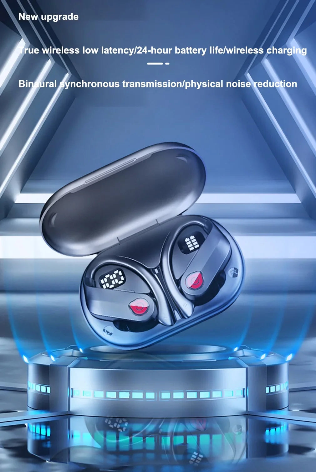 Bluetooth Headphones Wireless Earbuds 20hrs Playtime Charging Case Digital Display Sports Ear buds with Earhook Premium Deep Bass IPX7 Waterproof Over-Ear Earphones for TV Phone Portable computer Black